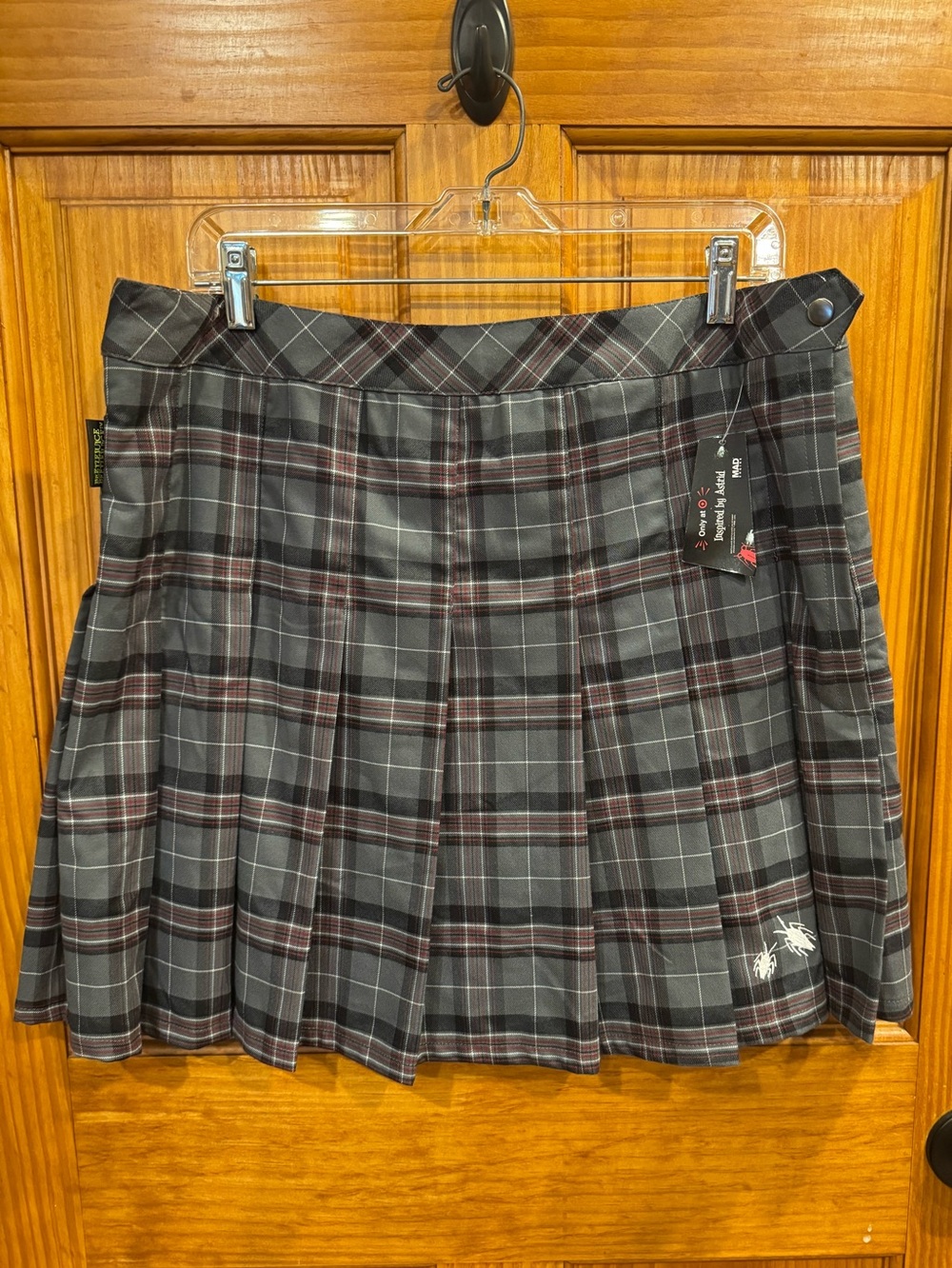 NWT Beetlejuice Astrid Gray Plaid Uniform Pleated Skirt Skort XL Extra Large